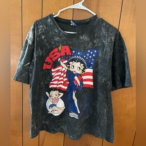Vintage Betty Boop Bangkok USA Flag T-shirt Tee Shirt Short Sleeve Top L-XL
